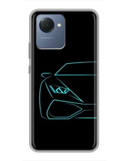 Чехол для Realme NARZO 50i Prime с картинкой «Голубой силуэт Lamborghini»