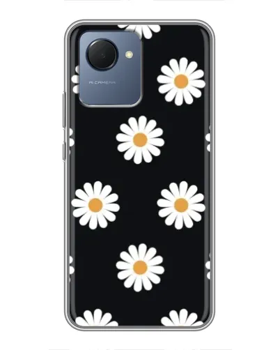Чехол для Realme NARZO 50i Prime с картинкой «Ромашки на черном»