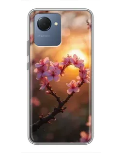 Чехол для Realme NARZO 50i Prime с картинкой «Розовый цвет сердце на фоне заката» Чехол для Realme NARZO 50i Prime с картинкой «Розовый цвет сердце на фоне заката»
