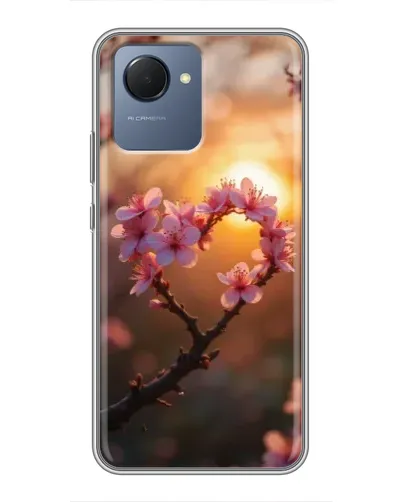 Чехол для Realme NARZO 50i Prime с картинкой «Розовый цвет сердце на фоне заката»