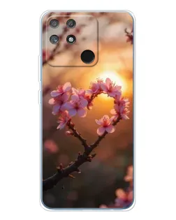 Чохол для Realme NARZO 80 Lite 4G з картинкою «Рожевий цвіт  сердечко на тлі заходу»