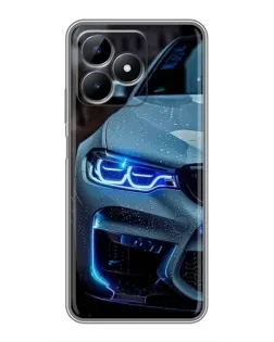Чехол для Realme Note 50 с картинкой «Взгляд BMW с синими фарами»