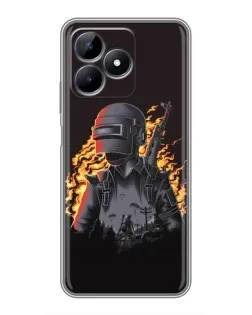 Чехол для Realme Note 50 с картинкой «PUBG — огненный силуэт»