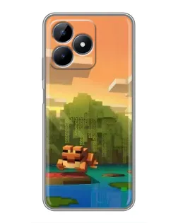Чехол для Realme Note 50 с картинкой «Майнкрафт закат солнца»