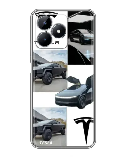 Чехол для Realme Note 50 с картинкой «Коллаж Cybertruck Tesla»