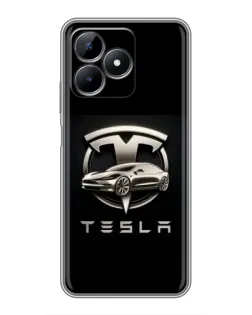 Чехол для Realme Note 50 с картинкой «Tesla — серебристое авто»