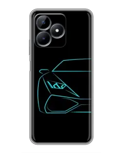 Чехол для Realme Note 50 с картинкой «Голубой силуэт Lamborghini» Чехол для Realme Note 50 с картинкой «Голубой силуэт Lamborghini»