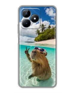 Чехол для Realme Note 50 с картинкой «Капибара на море»
