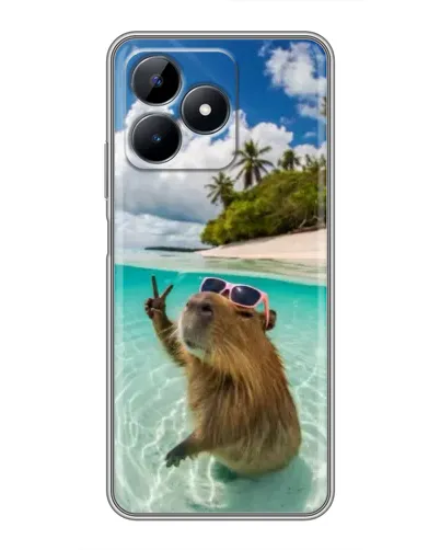 Чехол для Realme Note 50 с картинкой «Капибара на море»