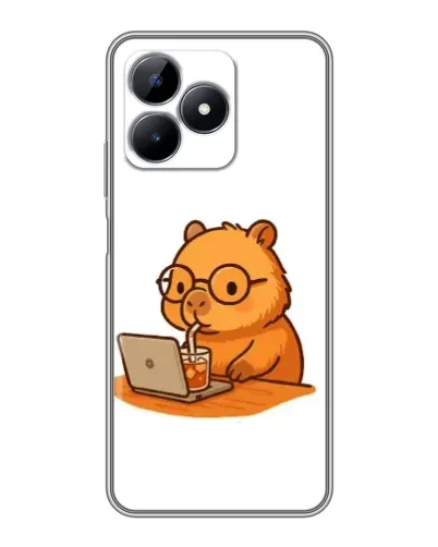 Чехол для Realme Note 50 с картинкой «Капибара с ноутбуком»
