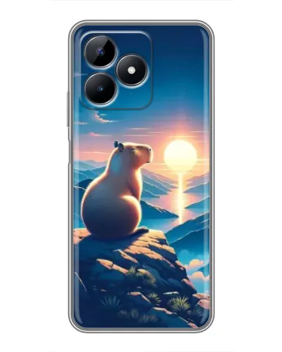 Чехол для Realme Note 50 с картинкой «Закат солнца с капибарой»