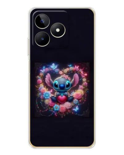 Чехол для Realme Note 60 с картинкой «Stitch в цветах»