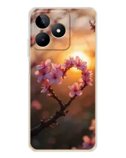 Чохол для Realme Note 60 з картинкою «Рожевий цвіт  сердечко на тлі заходу»