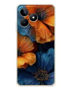 Чохол для Realme Note 60 з картинкою «Яскрава синьо-помаранчева флора»