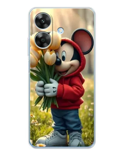 Чехол для Realme Note 60x с картинкой «Микки с тюльпанами»