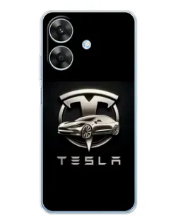 Чехол для Realme Note 60x с картинкой «Tesla — серебристое авто»