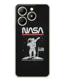 Чехол для Realme Note 70 с картинкой «NASA — шагаем по Луне»