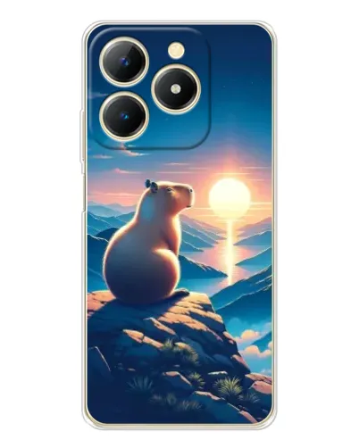 Чехол для Realme Note 70 с картинкой «Закат солнца с капибарой»