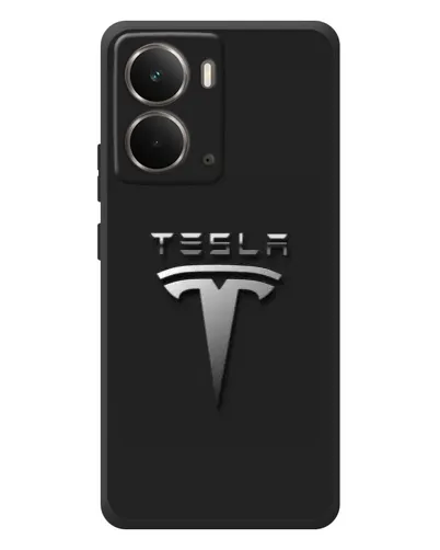 Чехол для RealMe P3 с картинкой «Стальной логотип Tesla»