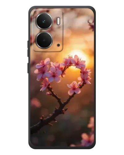 Чехол для RealMe P3 с картинкой «Розовый цвет сердце на фоне заката»