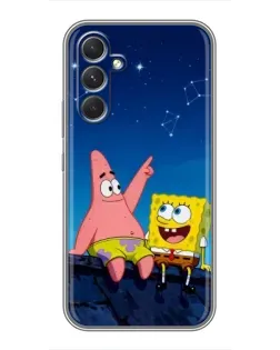 Чехол для Realme P4 Lite с картинкой «Губка Боб и Патрик ночью»