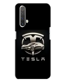 Чехол для Realme X3 с картинкой «Tesla — серебристое авто»