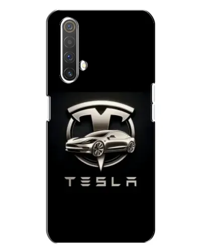 Чехол для Realme X3 с картинкой «Tesla — серебристое авто»
