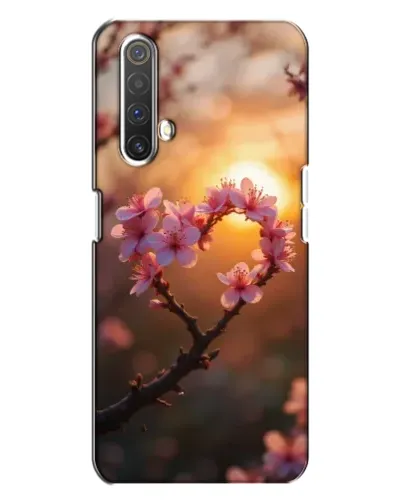 Чехол для Realme X3 с картинкой «Розовый цвет сердце на фоне заката»