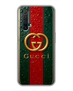 Чехол для Realme X50 с картинкой «Gucci — фирменная полоса и золото»