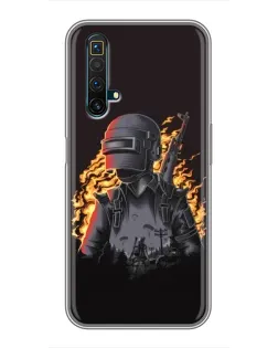 Чехол для Realme X50 с картинкой «PUBG — огненный силуэт»