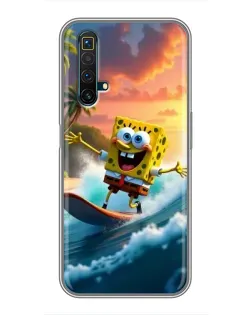 Чохол для Realme X50 з картинкою «Губка Боб серфінгіст»