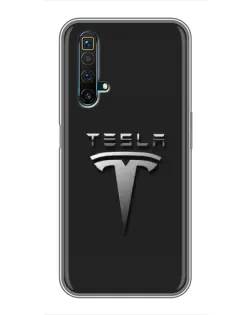 Чехол для Realme X50 с картинкой «Стальной логотип Tesla»