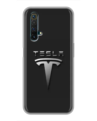 Чехол для Realme X50 с картинкой «Стальной логотип Tesla»