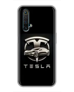 Чехол для Realme X50 с картинкой «Tesla — серебристое авто»