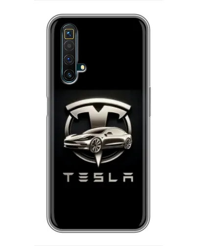 Чехол для Realme X50 с картинкой «Tesla — серебристое авто»