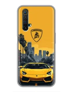 Чохол для Realme X50 з картинкою «Жовтий Lamborghini місто»