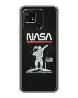 Чохол для Xiaomi Redmi 10C з картинкою «NASA — крокуємо по Місяцю»