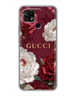 Чехол для Xiaomi Redmi 10C с картинкой «Gucci — бордовые розы»