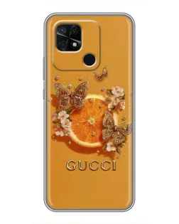 Чехол для Xiaomi Redmi 10C с картинкой «Gucci — золотые бабочки»