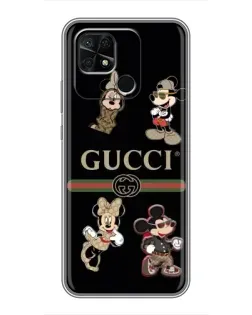 Чехол для Xiaomi Redmi 10C с картинкой «Gucci — герои Disney и монограмма»
