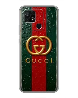 Чехол для Xiaomi Redmi 10C с картинкой «Gucci — фирменная полоса и золото»