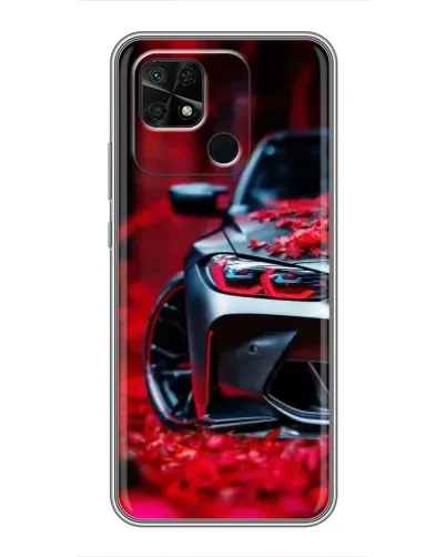 Чехол для Xiaomi Redmi 10C с картинкой «Спортивная BMW и цветы»