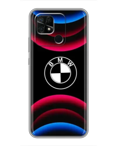 Чехол для Xiaomi Redmi 10C с картинкой «Логотип BMW и неоновые дуги»