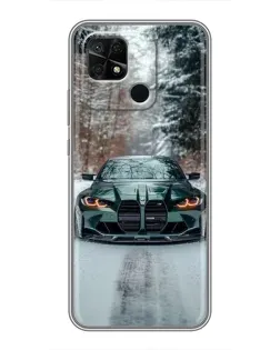 Чехол для Xiaomi Redmi 10C с картинкой «BMW в зимнем лесу»