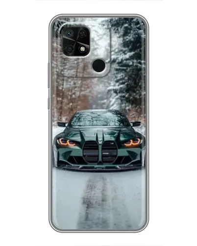 Чехол для Xiaomi Redmi 10C с картинкой «BMW в зимнем лесу»