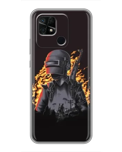 Чехол для Xiaomi Redmi 10C с картинкой «PUBG — огненный силуэт»