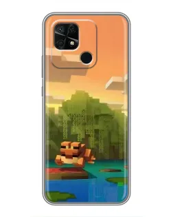 Чехол для Xiaomi Redmi 10C с картинкой «Майнкрафт закат солнца»