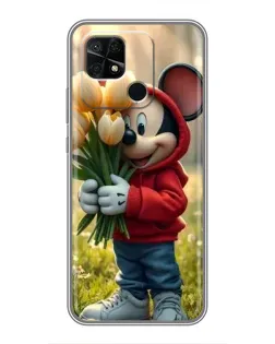 Чехол для Xiaomi Redmi 10C с картинкой «Микки с тюльпанами»