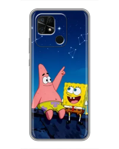 Чехол для Xiaomi Redmi 10C с картинкой «Губка Боб и Патрик ночью»
