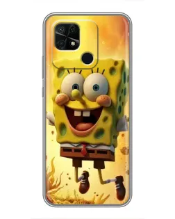 Чехол для Xiaomi Redmi 10C с картинкой «Губка Боб прыгает»
